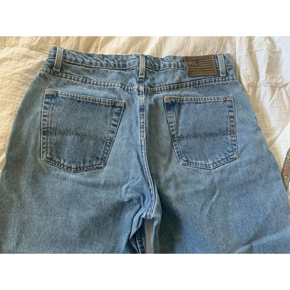 Vintage Polo Ralph Lauren Men's 36 Blue Classic Straight Distressed Flag Jeans